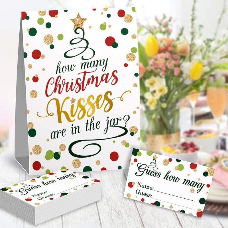 Kadiak Guess How Many Christmas Kisses Baby Shower Party Game Cards Kit (1 Standing Sign + 50 Guessing Cards), Funny Colorful Bauble Decorations Party Game Cards Festive Activities Party Raffle Insert Ticket - Image 3